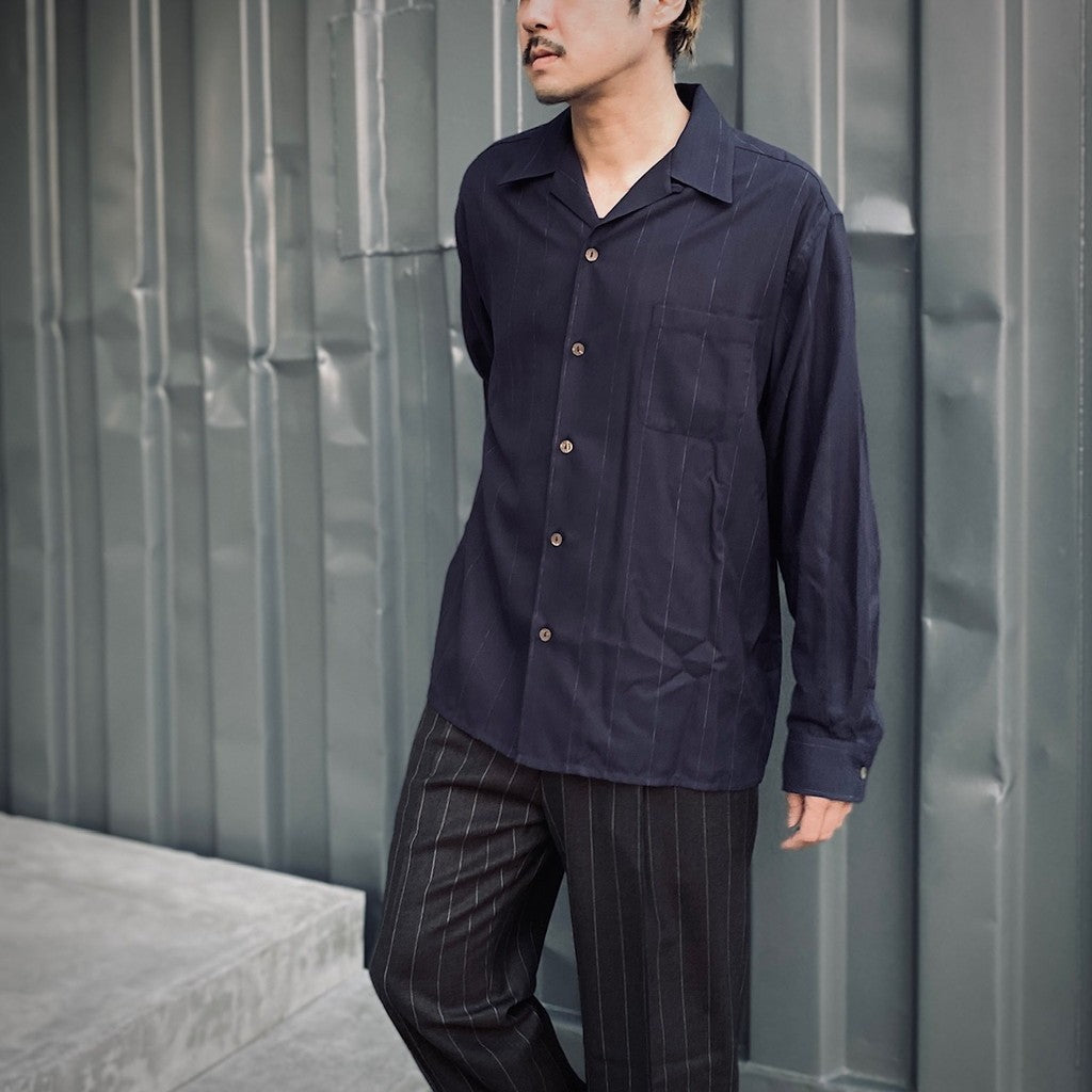 KASURI OPEN COLLAR SHIRT L/S #NAVY [25SSE-WMS-OC03]