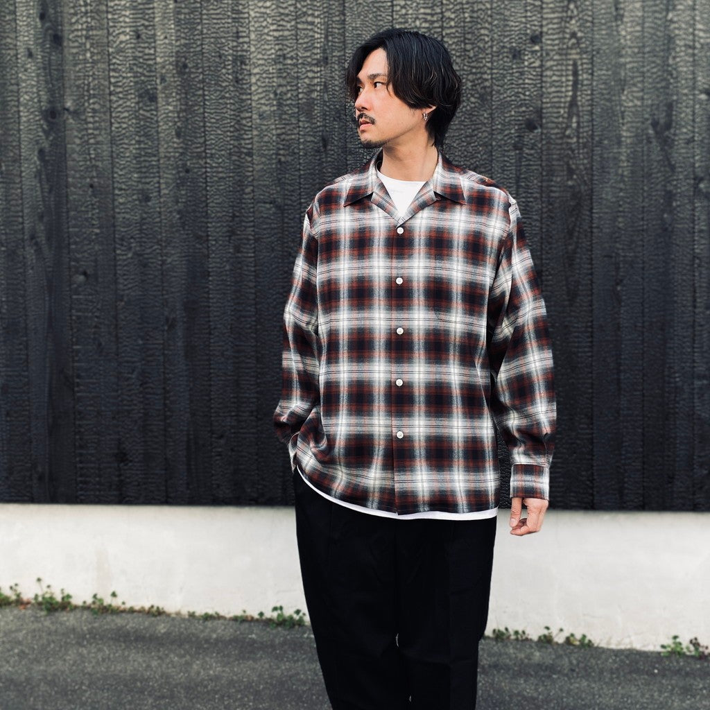 OMBRE CHECK OPEN COLLAR SHIRT L/S ( TYPE-1 ) #BROWN [26SS-WMS-OC11]