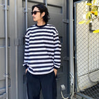TECH DRAWSTRING BORDER L/S TEE #WHITE/NAVY [BE-33024]