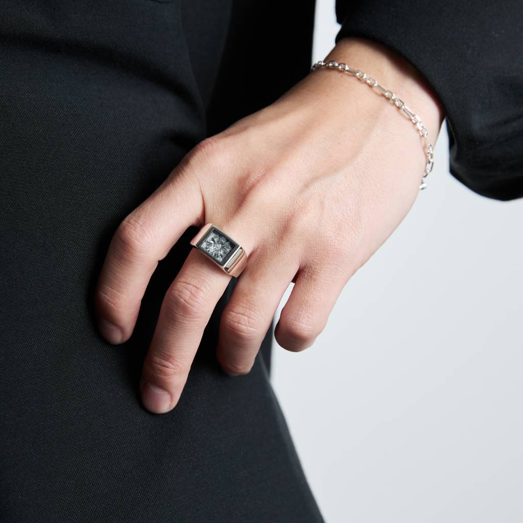 Signet Ring with Steel Gray Flower #SILVER [XOR117]