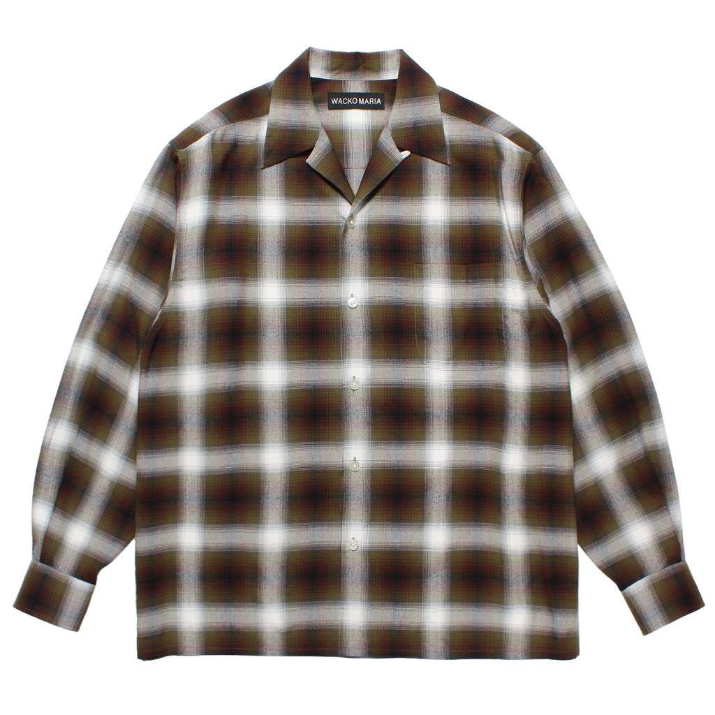 OMBRE CHECK OPEN COLLAR SHIRT L/S ( TYPE-1 ) #KHAKI [25FW-WMS-OC05]