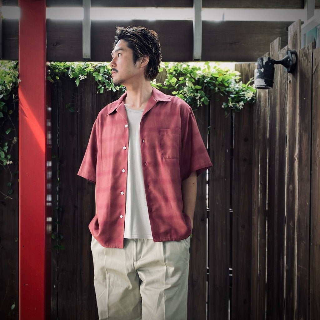 OMBRE CHECK OPEN COLLAR SHIRT S/S ( TYPE-3 ) #PINK [25SS-WMS-OC20]