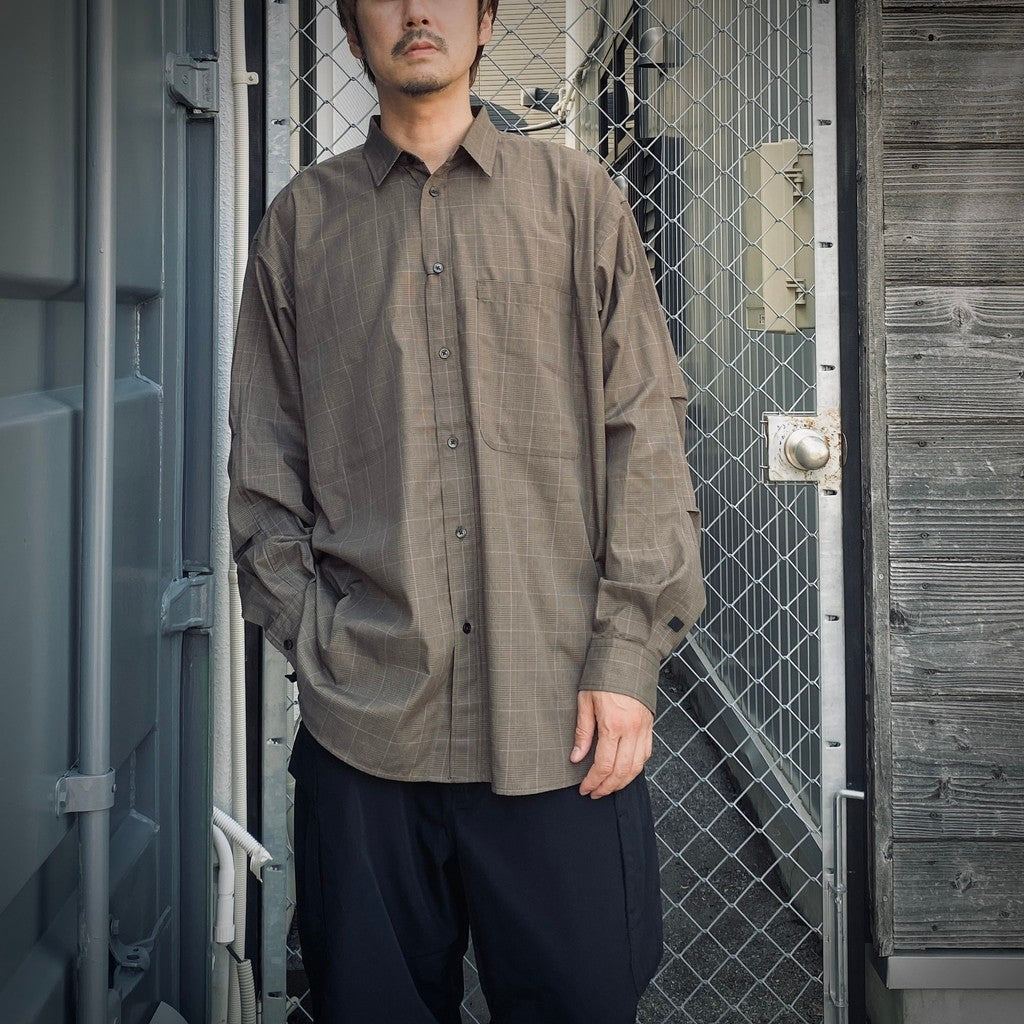 TECH REGULAR COLLAR SHIRT L/S GLEN CHECK #BROWNKAHKI [BE-82025W]