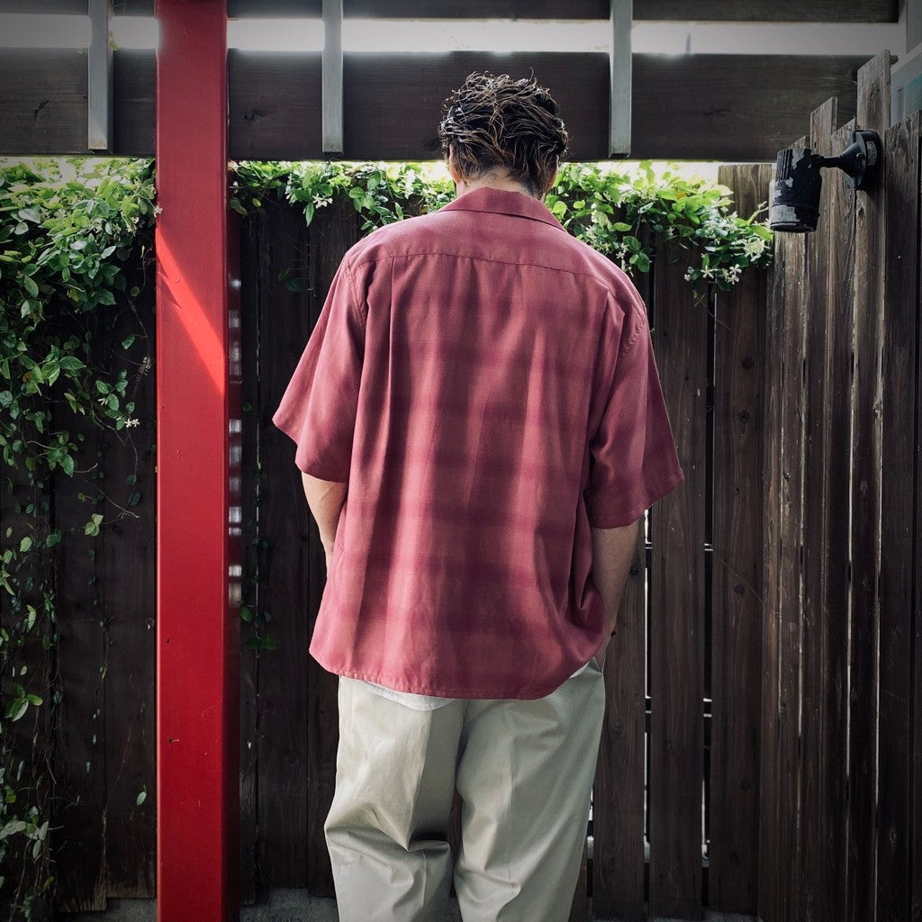 OMBRE CHECK OPEN COLLAR SHIRT S/S ( TYPE-3 ) #PINK [25SS-WMS-OC20]