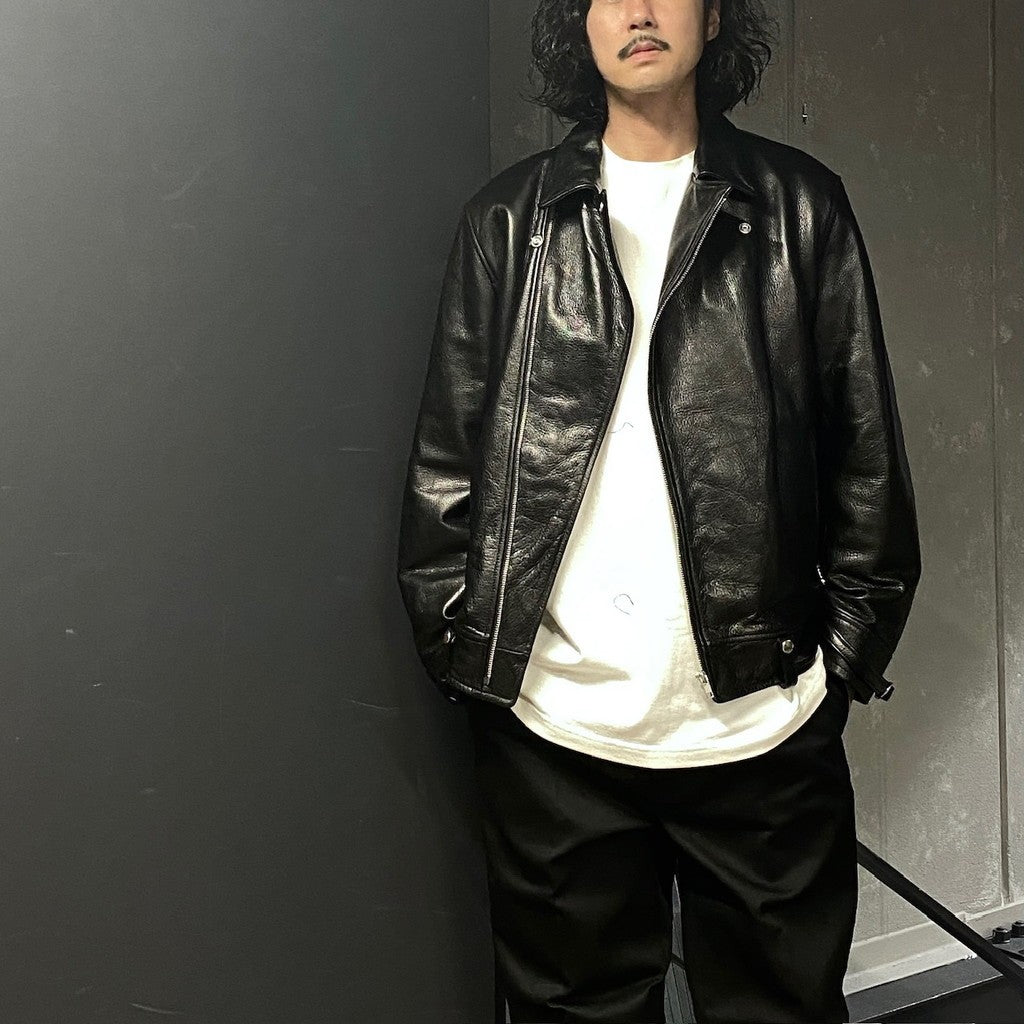 雙排扣皮外套（2 型）#黑色 [24FW-WMO-BL04]