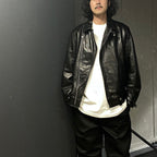 雙排扣皮外套（2 型）#黑色 [24FW-WMO-BL04]