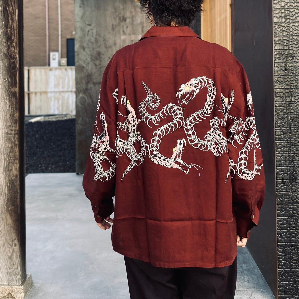 夏威夷長袖襯衫（4 型）#酒紅色 [25FW-WMS-HI04]