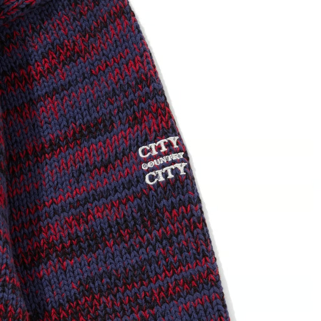 MIX KNIT CATDIGAN WITH BADGE #BLUE×BLACK×RED [CCC-263KN002]
