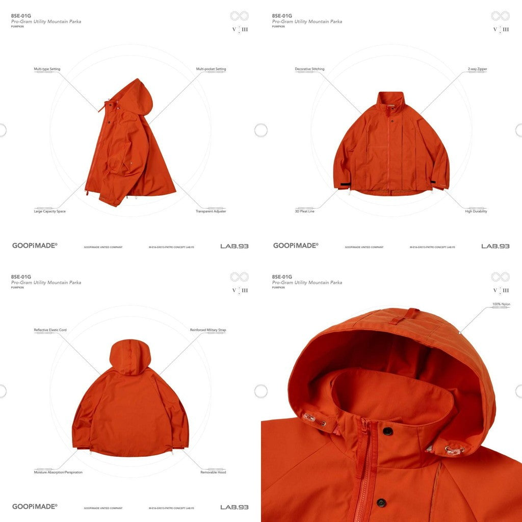 "8SE-01G" 專業多功能登山派克大衣 #PUMPKIN [GOOPI-24AW-DEC-02]
