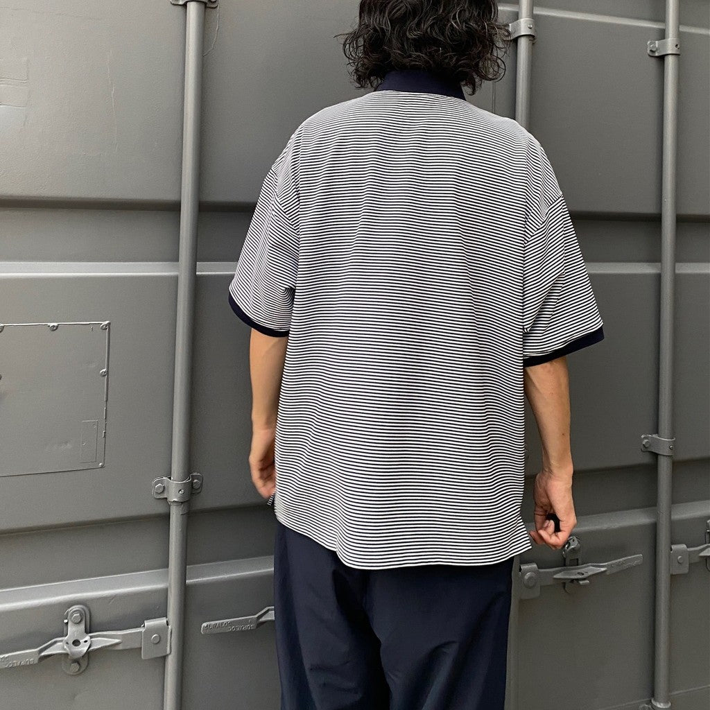 TECH POLO SHIRTS S/S #WHITE/NAVY BORDER [BE-37024]