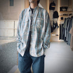 PAINTER'S PAINT STAINED FLANNEL SHIRT #AGED L.BLUE×O.WHITE [BW252-PPSFS]
