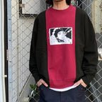 PANELED TWO TONE CREW NECK #RED [CES25CS13]