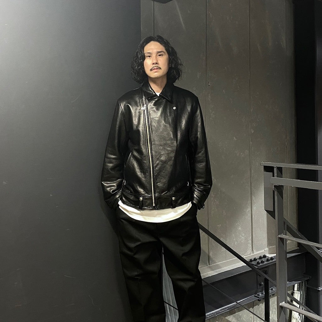 雙排扣皮外套（2 型）#黑色 [24FW-WMO-BL04]