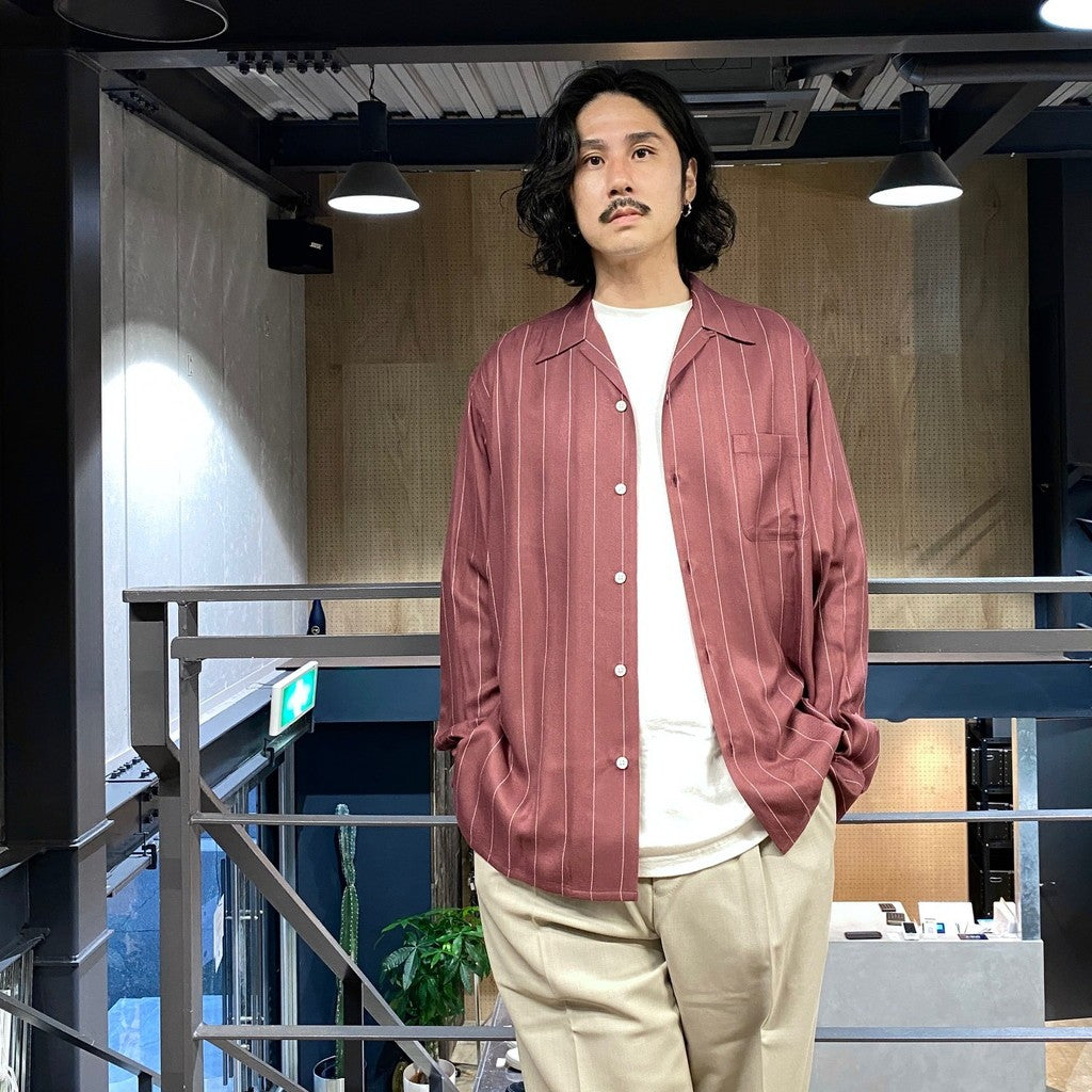 STRIPED OPEN COLLAR SHIRT L/S (TYPE-2) #BURGUNDY [24FW-WMS-OC06]