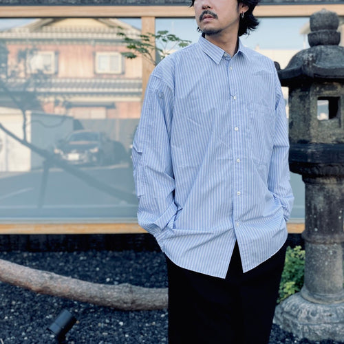 TECH REGULAR COLLAR SHIRT L/S STRIPE #SAX [BE-83026W]