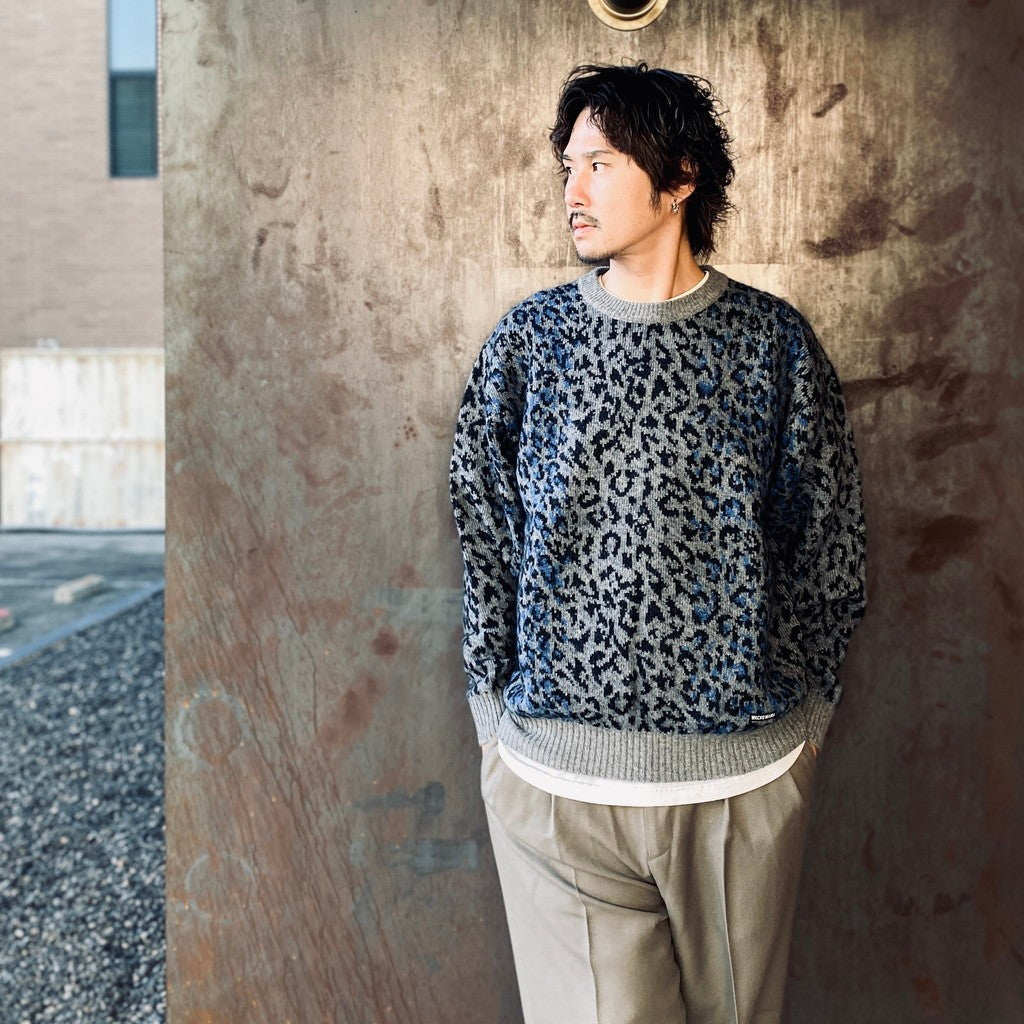 LEOPARD MOHAIR CREW NECK SWEATER #GRAY [25FW-WMK-KN07]