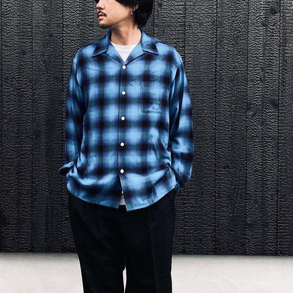 OMBRE CHECK OPEN COLLAR SHIRT L/S ( TYPE-5 ) #BLUE [26FW-WMS-OC08]