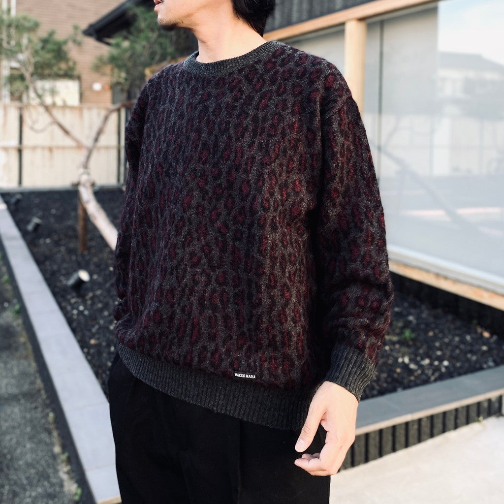 LEOPARD MOHAIR JACQUARD CREW NECK SWEATER #CHARCOAL [26FW-WMK-KN16]