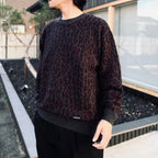 LEOPARD MOHAIR JACQUARD CREW NECK SWEATER #CHARCOAL [26FW-WMK-KN16]