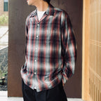 OMBRE CHECK OPEN COLLAR SHIRT L/S ( TYPE-1 ) #RED [26FWE-WMS-OC01]