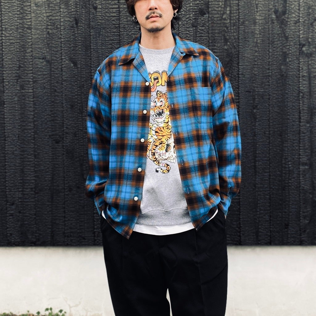 OMBRE CHECK OPEN COLLAR SHIRT L/S ( TYPE-1 ) #BLUE [26SS-WMS-OC11]