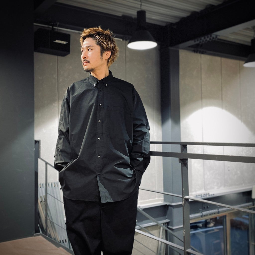 TECH BUTTON DOWN SHIRT L/S #BLACK [BE-80025]