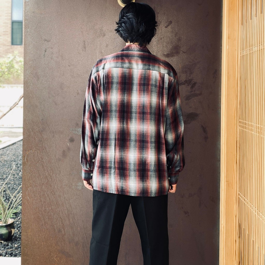 OMBRE CHECK OPEN COLLAR SHIRT L/S ( TYPE-1 ) #RED [26FWE-WMS-OC01]