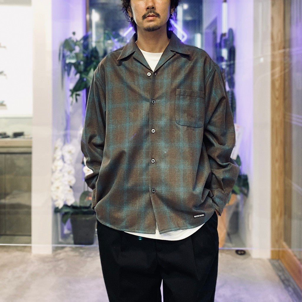 PENDLETON | WOOL OMBRE CHECK OPEN COLLAR SHIRT L/S ( TYPE-3 ) #BROWN-BLUE [25FW-WMS-PE03]