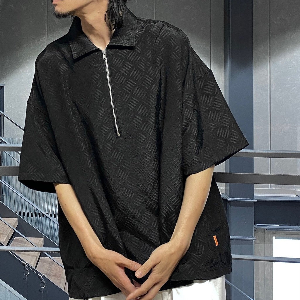 CHECKER PLATE HALF ZIP SHIRT #BLACK [SS24-S03]