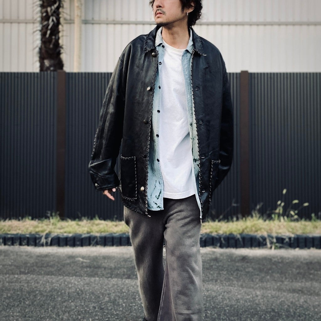 BRAIDED LEATHER COVERALL #BLACK [BW252-BLC]