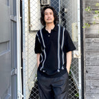 條紋針織 POLO 衫 #黑色 [24SS-WMK-KN12]