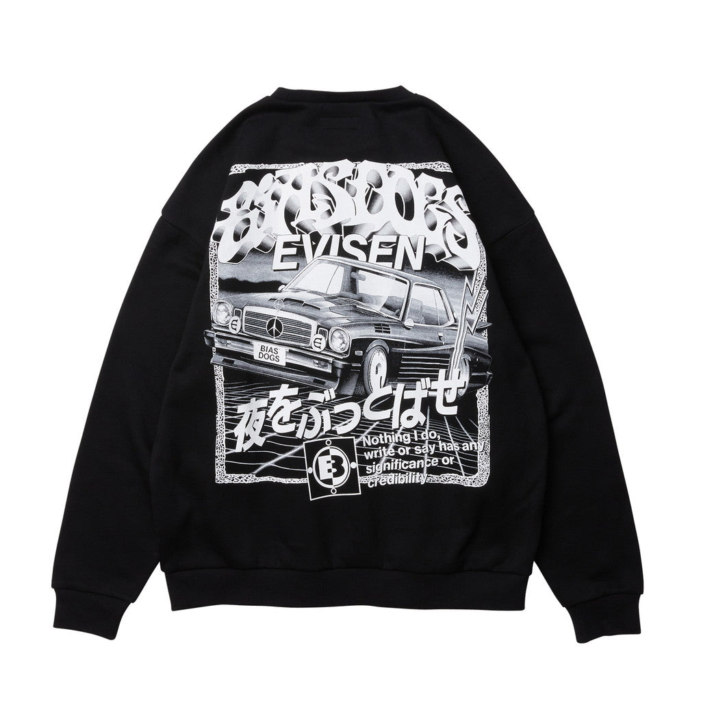 BIAS DOGS | BLOW THE NIGHT! CREW SWEAT #BLACK [23FW-BD03