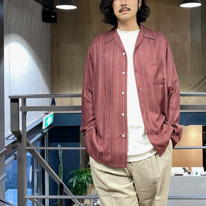 STRIPED OPEN COLLAR SHIRT L/S ( TYPE-2 ) #BURGUNDY [24FW-WMS-OC06]