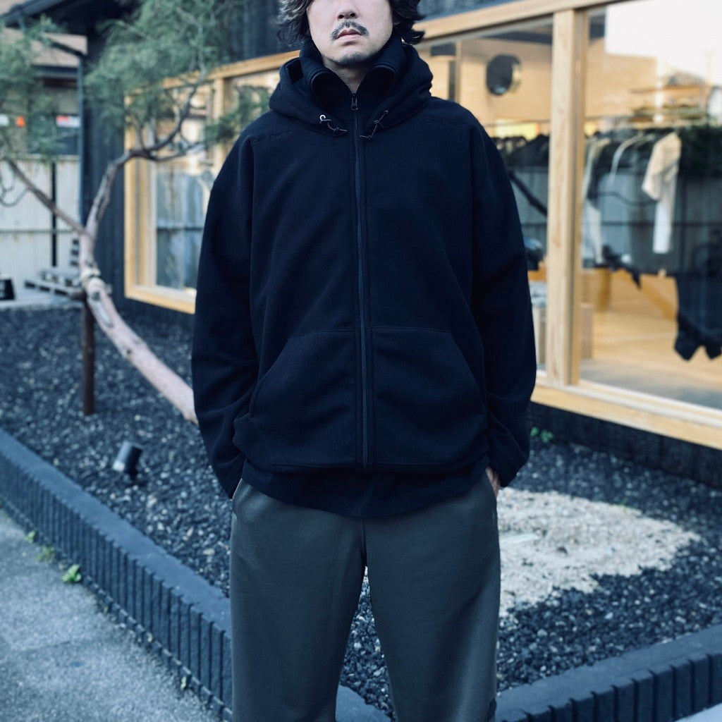 ATTACHED HOOD FLEECE ZIP UP #BLACK [CES29CS18]