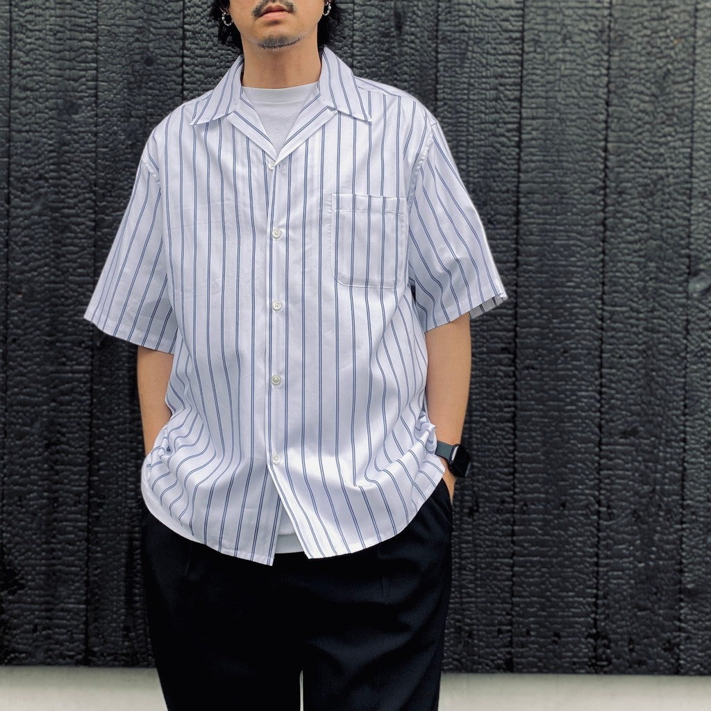 STRIPED OPEN COLLAR SHIRT S/S ( TYPE-2 ) #BLUE [26SS-WMS-OC16