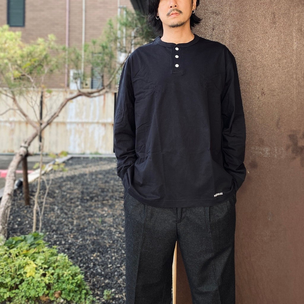 HEALTHKNIT | HENRY NECK LONG SLEEVE T-SHIRT #BLACK [26FW-WMT-HK01]