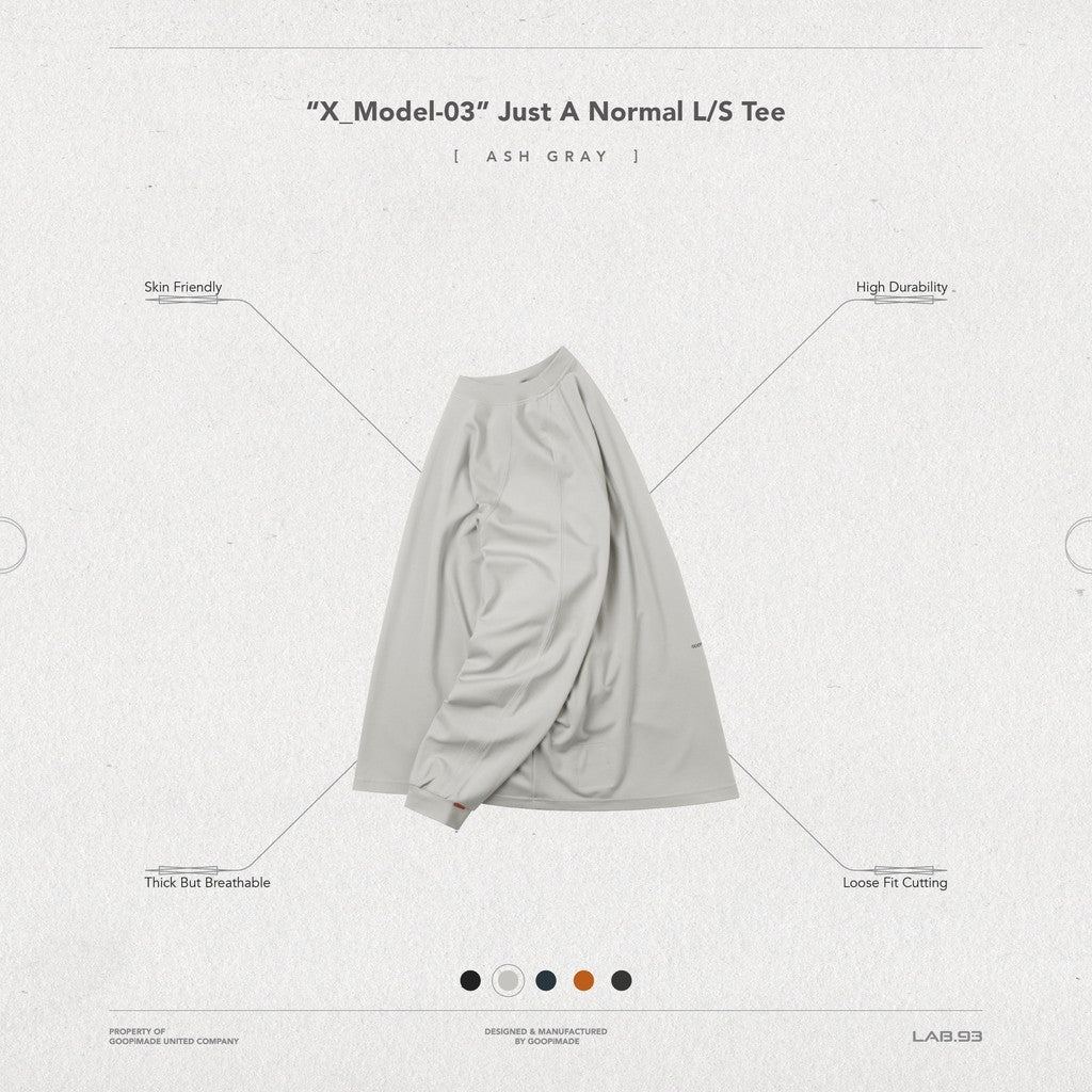 "X_Model-03" 普通長袖T卹 #灰燼 [GOOPI-24AW-NOV-01]