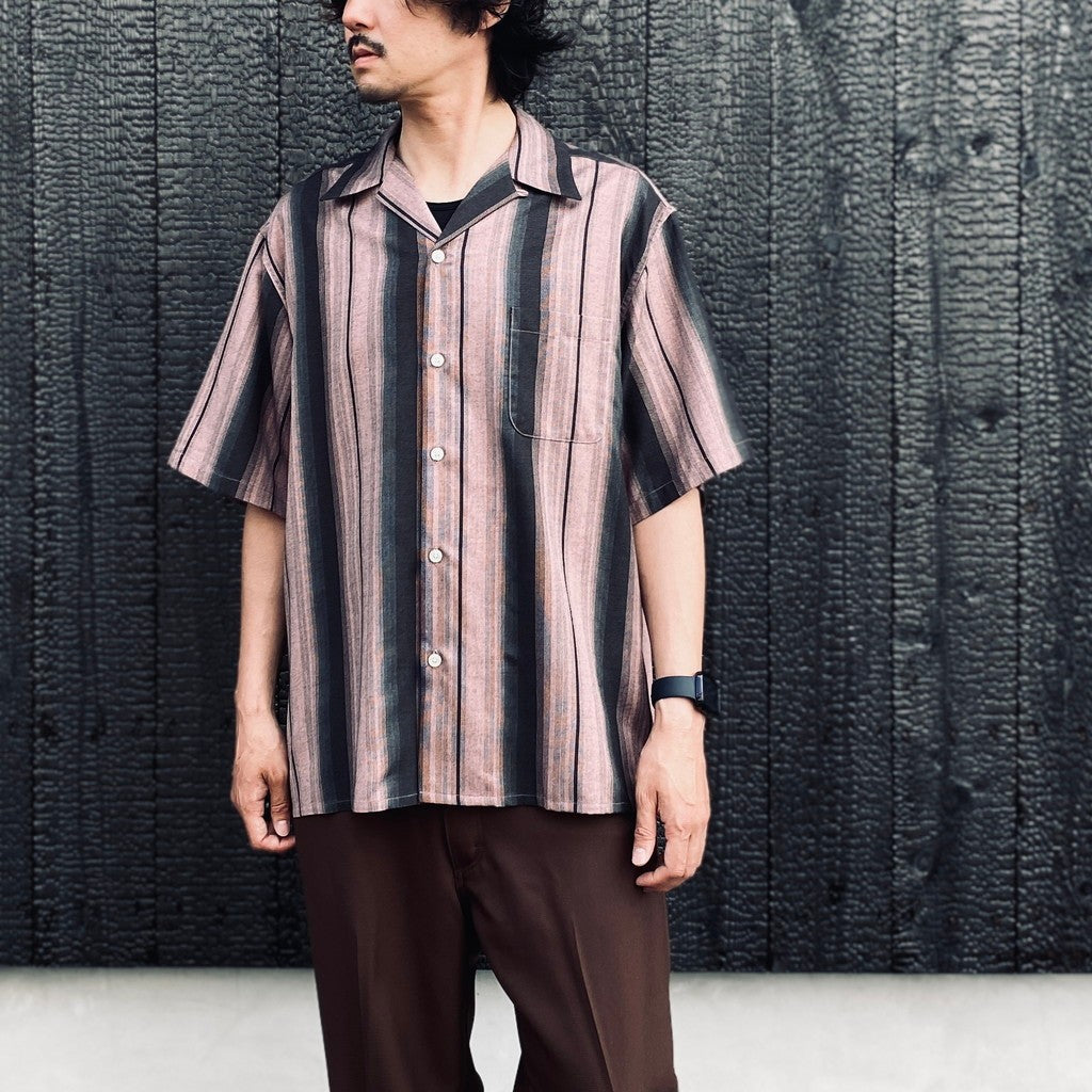 OMBRE STRIPED OPEN COLLAR SHIRT S/S #PINK [26SS-WMS-OC12]