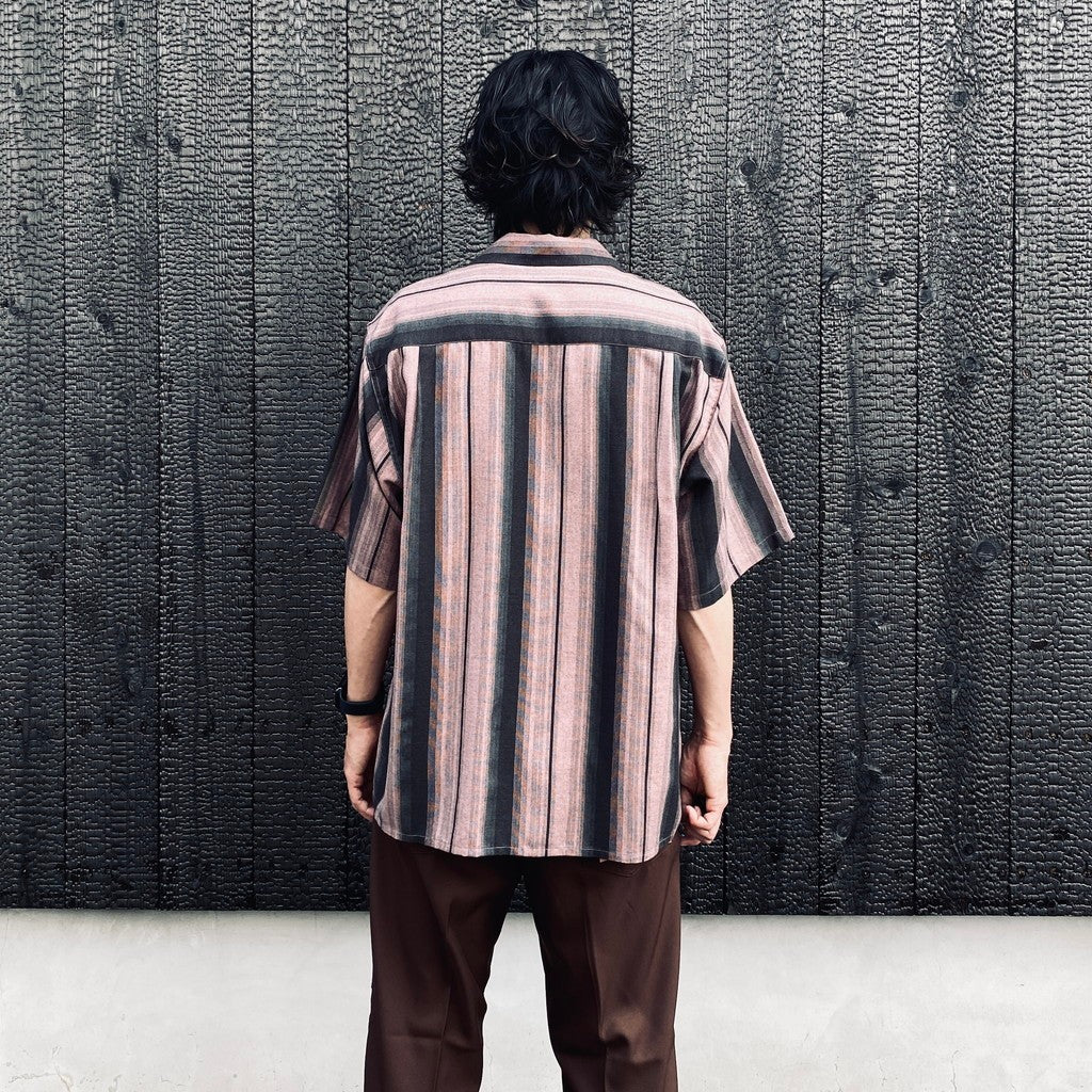 OMBRE STRIPED OPEN COLLAR SHIRT S/S #PINK [26SS-WMS-OC12]