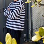 TECH DRAWSTRING BORDER L/S TEE #WHITE/NAVY [BE-33024]