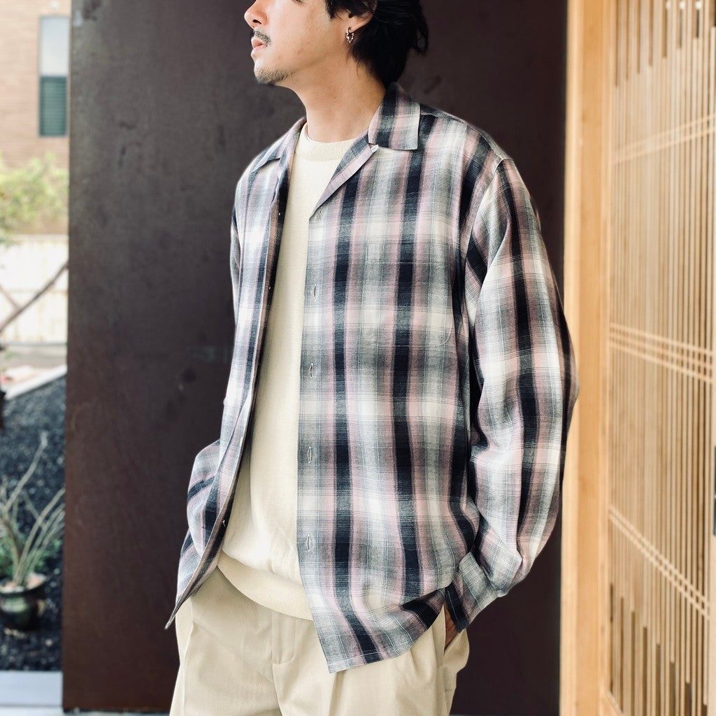 OMBRE CHECK OPEN COLLAR SHIRT L/S ( TYPE-2 ) #PINK [26FWE-WMS-OC02]