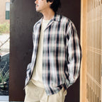 OMBRE CHECK OPEN COLLAR SHIRT L/S ( TYPE-2 ) #PINK [26FWE-WMS-OC02]