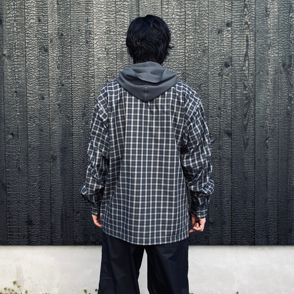 TECH SPORTS OPEN COLLAR SHIRT L/S GREN PLAID #CHARCOAL [BE-82026]