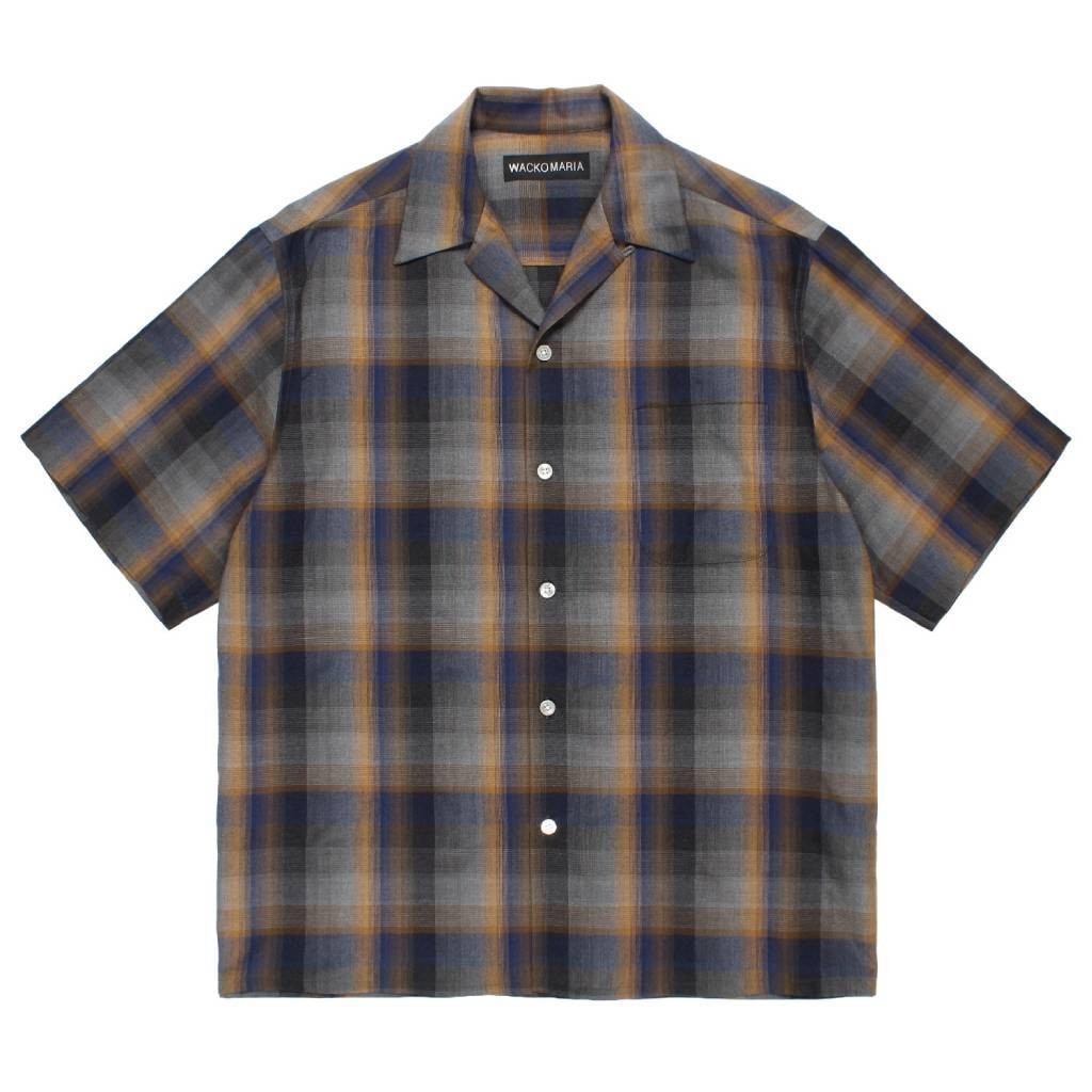 OMBRE CHECK OPEN COLLAR SHIRT S/S ( TYPE-1 ) #BLUE [26SS-WMS-OC09]