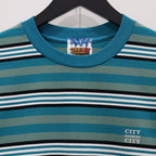 EMBROIDERED LOGO MULTI BORDER L/S T-SHIRT #GREEN / WHITE [CCC-253C007]