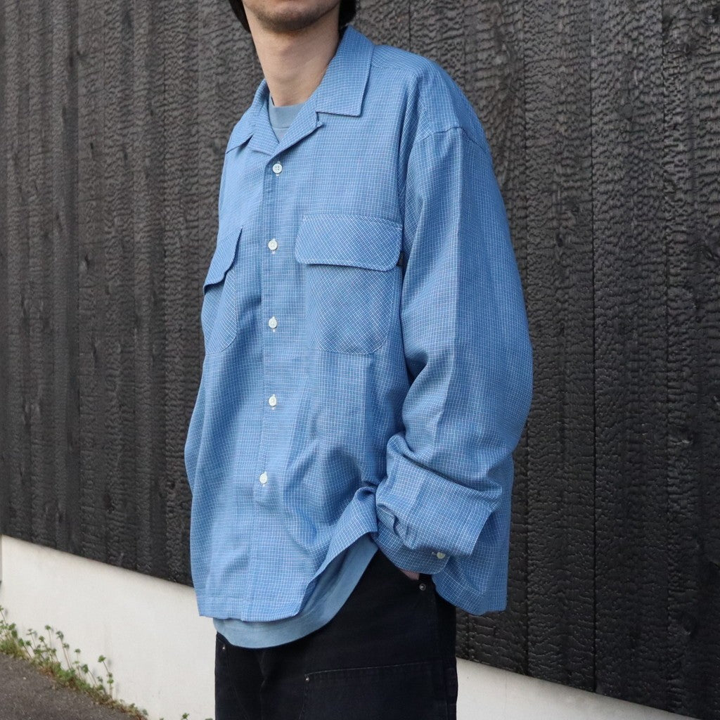 Double Gauze Plaid Open Collar Shirt #Off x Blue [SD26S-SH02]