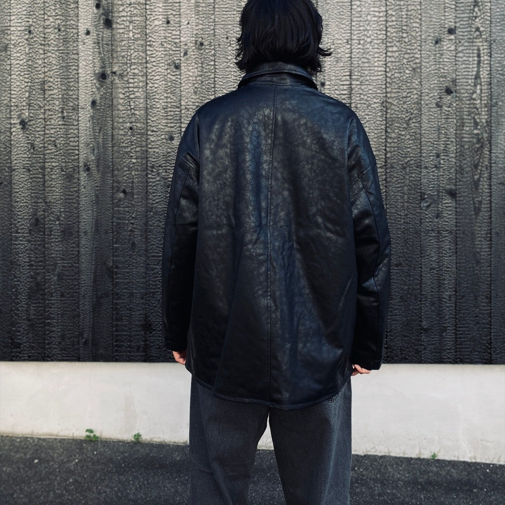 PLEATHER COAT #BLACK [LC8119]
