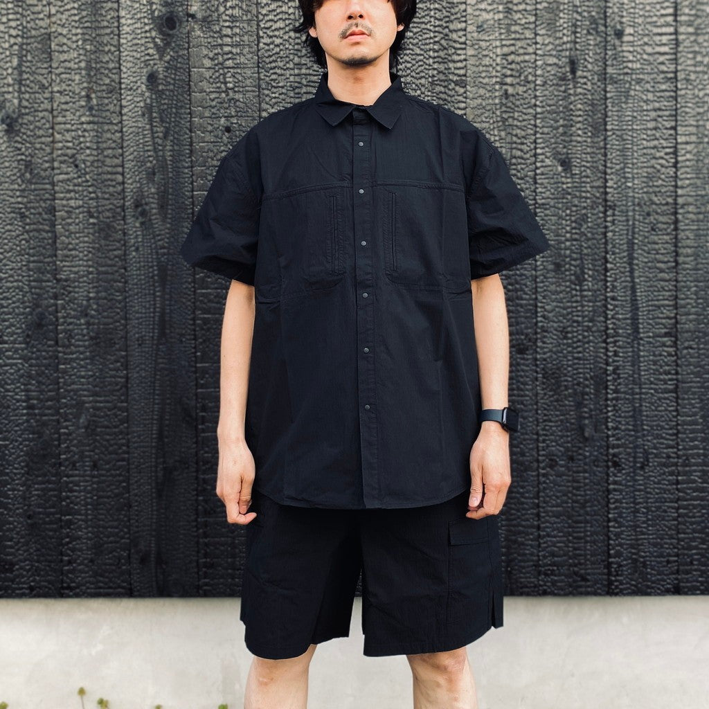 HIDDEN POCKET HALF SLEEVE SHIRTS CN #BLACK [HOD26-01-ST005]