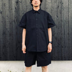 HIDDEN POCKET HALF SLEEVE SHIRTS CN #BLACK [HOD26-01-ST005]
