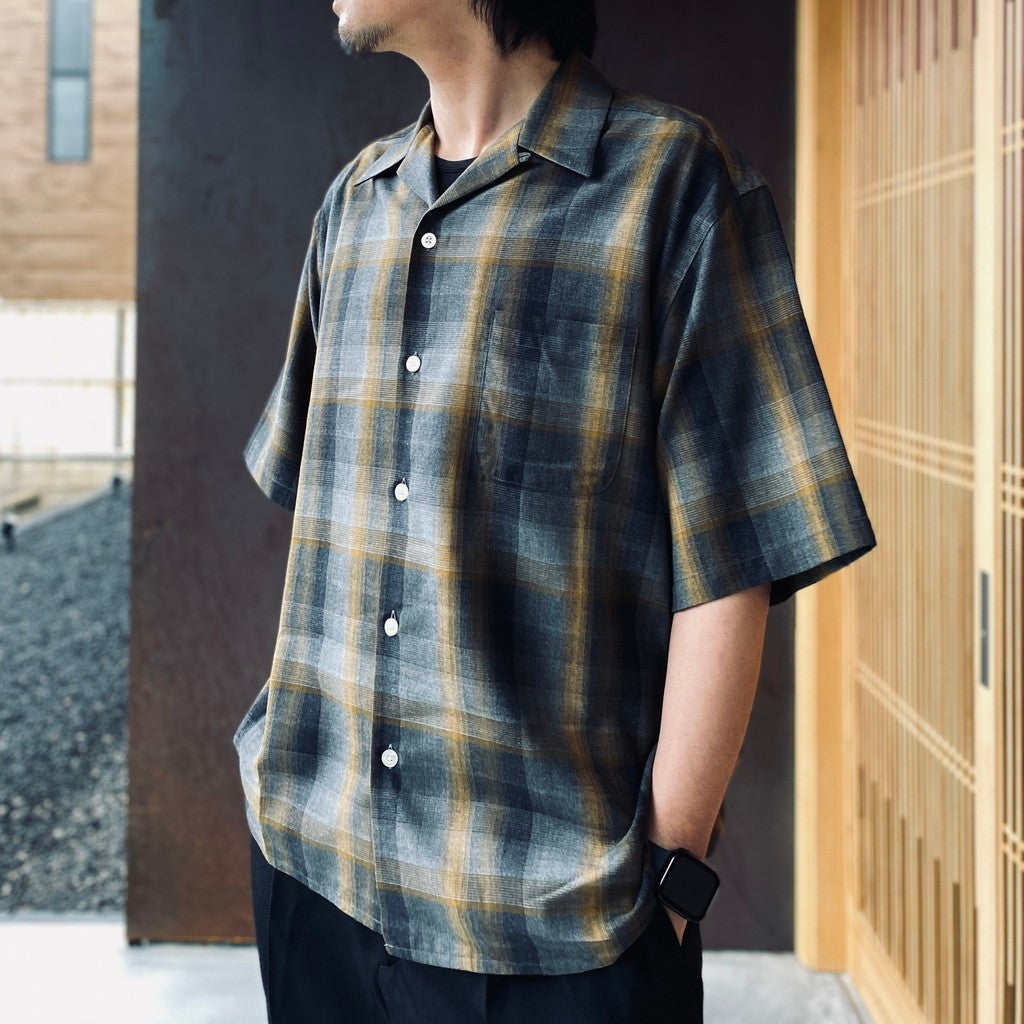 OMBRE CHECK OPEN COLLAR SHIRT S/S ( TYPE-1 ) #GRAY [26SS-WMS-OC09]